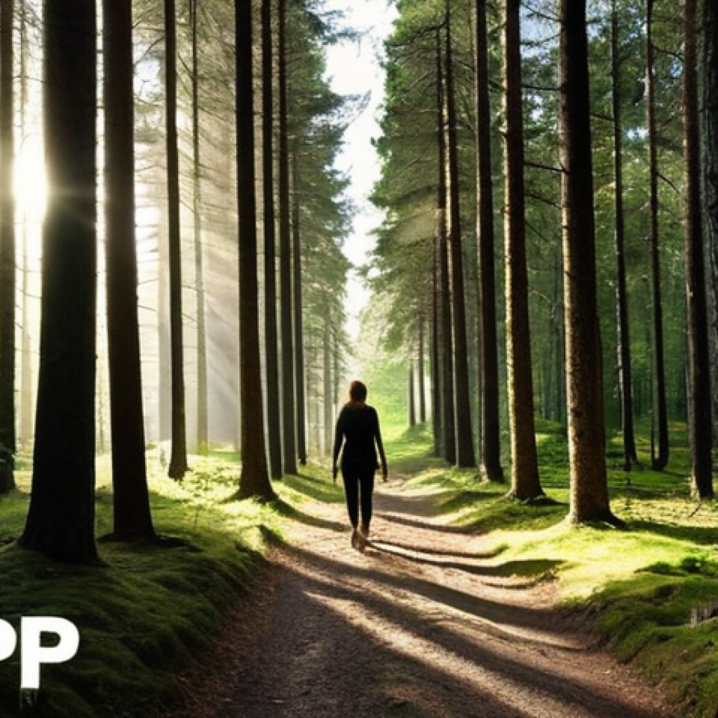 **

A sunlit forest path in Sweden, a person walking with a hopeful expression, dappled light filtering through the trees, representing finding hope in dark times. Add the word: "Hopp"

**